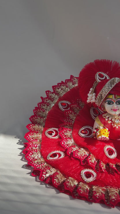 Red Net Laddu Gopal Poshak with Mukut