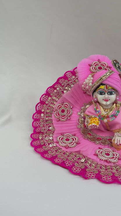 Pink Net Poshak With Flower Patches, Mukut and Kalangi