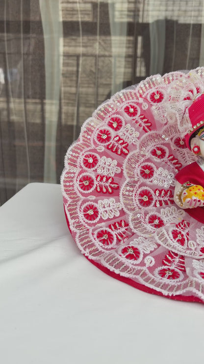 Red and White Laddu Gopal Ji Poshak with Mukut