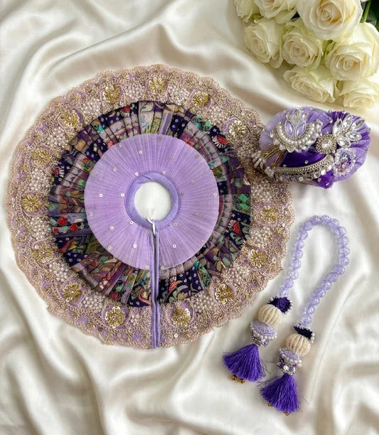 Lavender Brocade Handwork Laddu Gopal Poshak