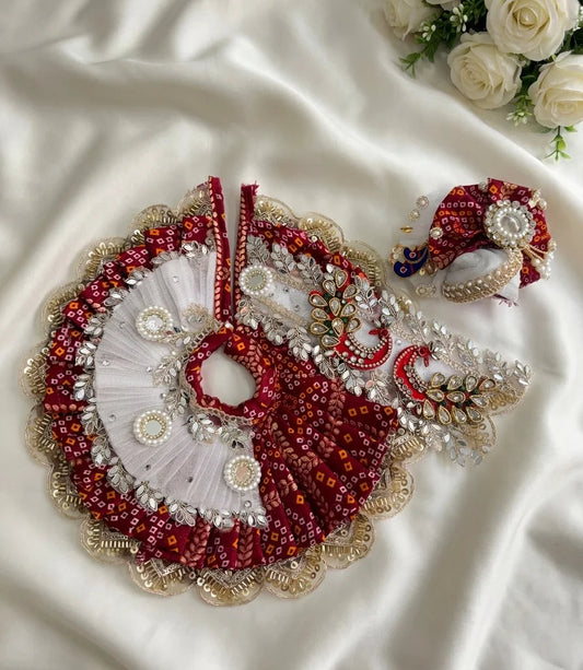 Maroon Bandhani Poshak with Heavy Mirror Work & Mukut