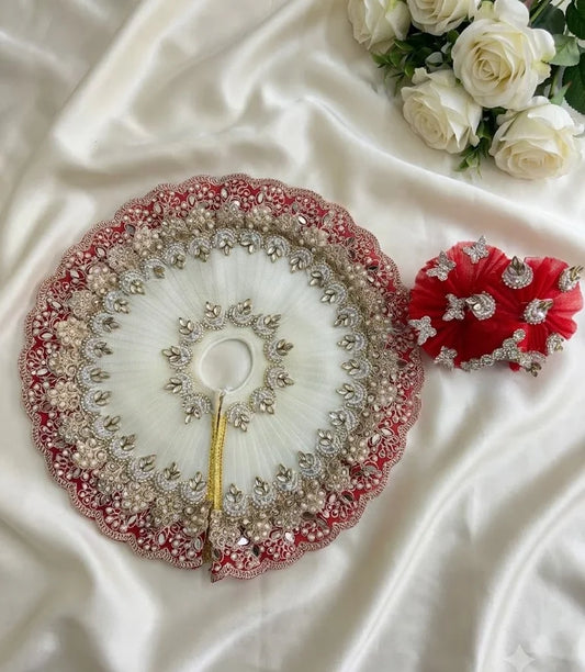 Off white and red chand kundan poshak