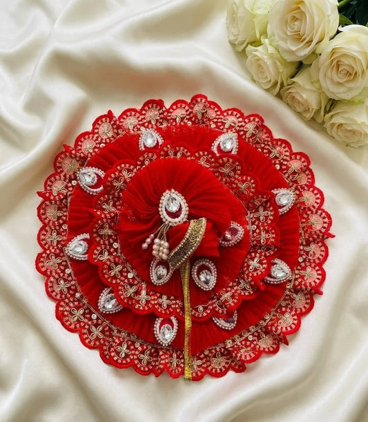 Red Net Laddu Gopal Poshak with Mukut