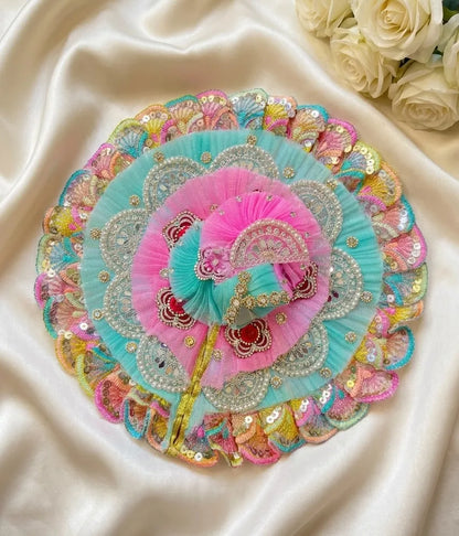 Teal & Pink Floral Designer Poshak with Mukut