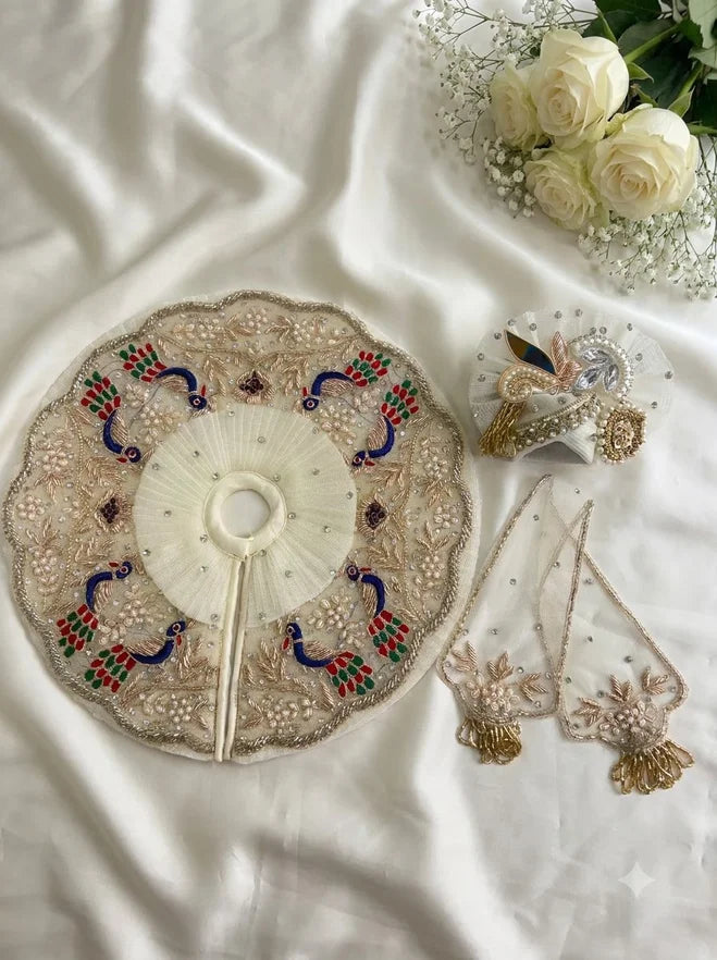 White peacock handwork with patka