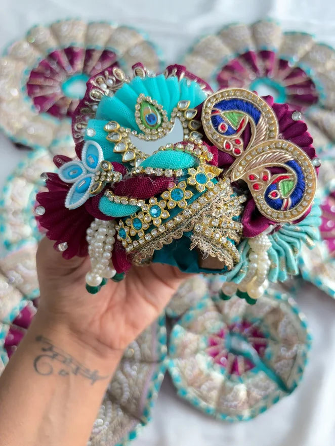 Wine and turqoise blue kali poshak with heavy mukut