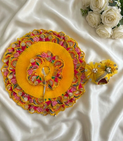 Yellow Embroidered Lace Poshak with Mukut