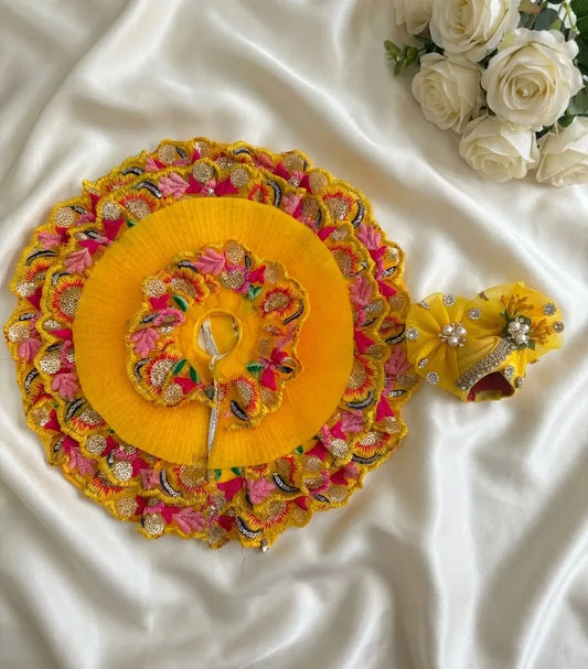 Yellow Embroidered Lace Poshak with Mukut