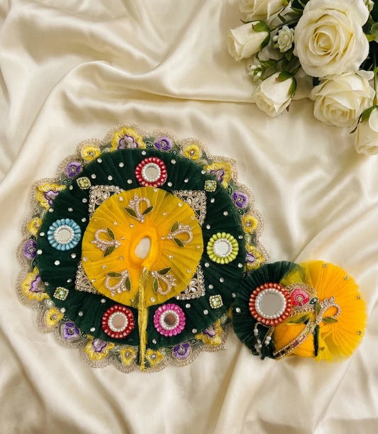 Yellow and Green Mirror Work Poshak with Mukut